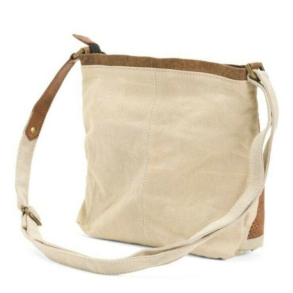 Mona B Upcycled Canvas and Leather Prism Shoulder Bag Eco Friendly Recycled - Picture 3 of 5